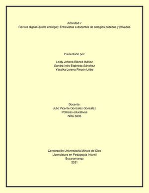 Actividad 7 Entrevistas A Docentes De Colegios Públicos Y Privados