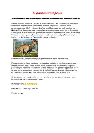 Mi Reportage El Parasaurolophus