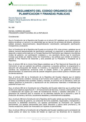 Reglamento Del Codigo Organico De Planificacion Y Finanzas Publicas