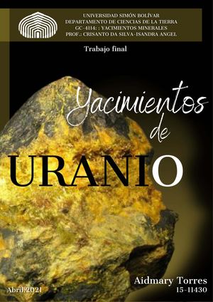 Trabajo De Investigación Yacimientos De Uranio Aidmary Torres