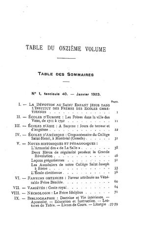 Ecoles Chrétiennes 1923-Tables