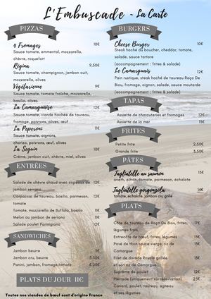 Carte Restaurant Clos Du Rhone - L'Embuscade