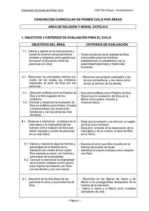 Concreción Curricular 1º Ciclo Religión
