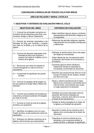 Concreción Curricular 3º Ciclo Religión