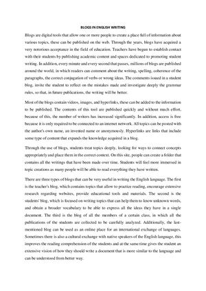 BLOGS IN ENGLISH WRITING