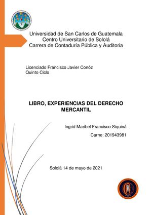 Libro, Experiencias Del Derecho Mercantil