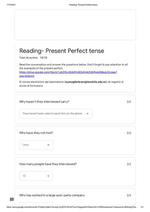 Reading Present Perfect Tense