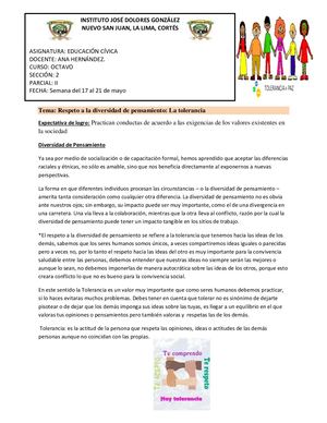 Actividades Cívica, Octavo, Semana 2, II Parcial