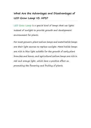 What Are The Advantages And Disadvantages Of Led Grow Lamp Vs Hps