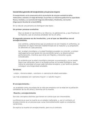 Características Generales Del Envejecimiento Y Las Personas Mayores