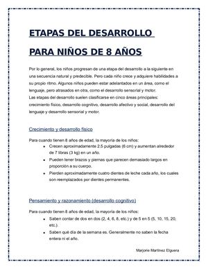Etapas Del Desarrollo Para Niños De 8 Años