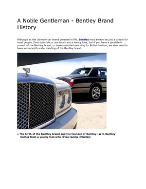 A Noble Gentleman  Bentley Brand History