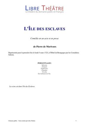 L'île des esclaves Marivaux