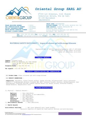 MATERIAL SAFETY DATA SHEET NATURAL Argan Oil Shower Gel With Orange Blossom