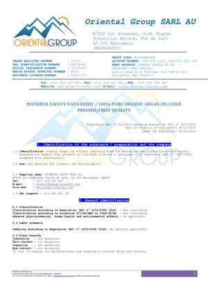 MATERIAL SAFETY DATA SHEET ORGANIC ARGAN OIL