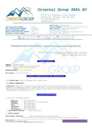 MATERIAL SAFETY DATA SHEET NATURAL Argan Oil Shampoo With Orange Blossom
