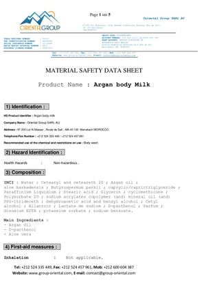 Msds Argan Milk