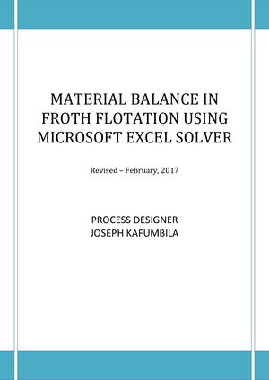Material Balance In Froth Flotation