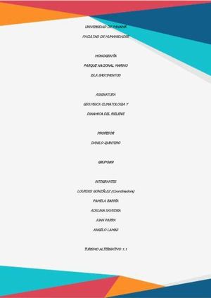 Monografía PARQUE NACIONAL MARINO ISLA BASTIMENTO Grupo #9