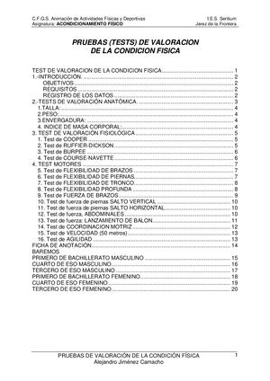 Pruebas Tests De Valoracion De La Condicion Fisica