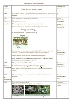 Технологическая карта лишайники