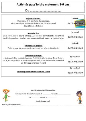 Annexe Modèle Activité Périscolaire Maternelle