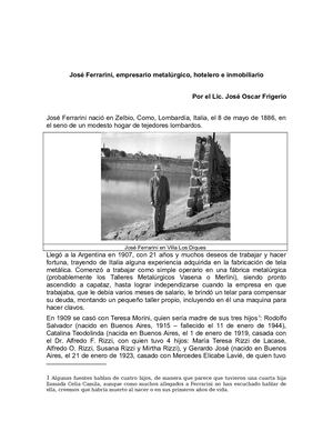 JOSÉ FERRARINI, EMPRESARIO METALÚRGICO, HOTELERO E INMOBILIARIO
