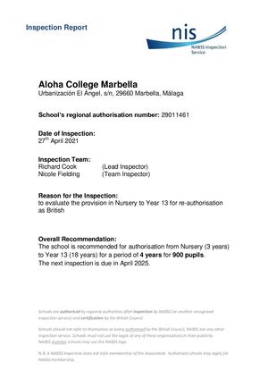 NABSS Inspection Report Aloha College Marbella