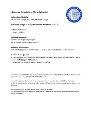 Informe De Aloha College Marbella (NABSS).