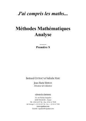 Extrait  960 Méthodes Mathématiques Analyse Premiere S