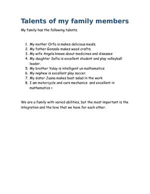 Talents Of My Family Members