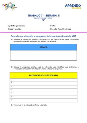 SEMANA 11- 2021- 3° Y 4°EPT- ACTIVIDAD1: FORMULAMOS EL DESAFÍO Y RECOGEMOS INFORMACIÓN APLICANDO LA MDT