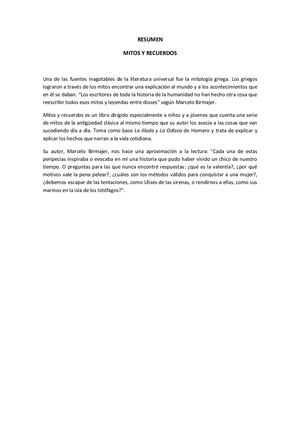 Resumen Mitos Y Recuerdos Pdf