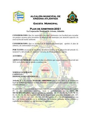 Documento Digital Plan De Arbitrios De Una Municipalidad