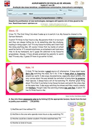 Test4 Reading 8 Ano Adaptado