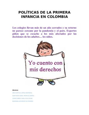 Políticas De La Primera Infancia En Colombia