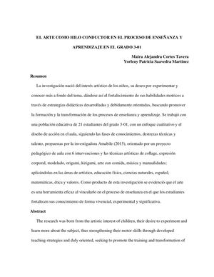 El Arte Como Hilo Conductor En El Proceso De Enseñanza Y Aprendizaje
