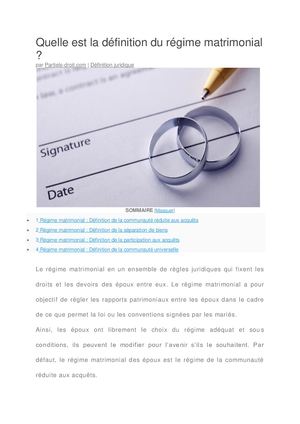 Définition du régime matrimonial