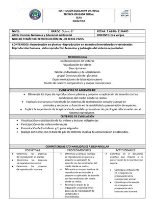 Guía Didáctica Reproducción 8 Grado