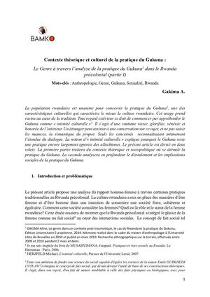 « Contexte théorique et culturel de la pratique du Gukuna: Le Genre à travers l’analyse de la pratique du Gukuna1 dans le Rwanda précolonial (Partie I) » par Gakima A.