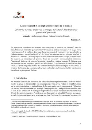 « Le déroulement et les implications sociales du Gukuna: Le Genre à travers l’analyse de la pratique du Gukuna dans le Rwanda précolonial (Partie II) » par Alina Gakima