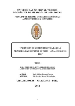 TESIS “PROPUESTA DE GESTIÓN TURÍSTICA PARA LA MUNICIPALIDAD DISTRITAL DE TRITA - LUYA - AMAZONAS 2011”.