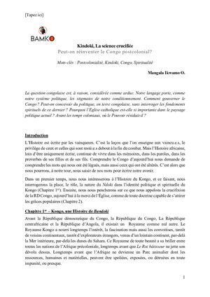 « Kindoki, La science crucifiée. Peut-on réinventer le Congo postcolonial ? » par Mangala Ikwamo O.