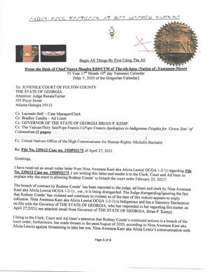 Letter From Chief Nanya Shaabu Eil To The Fulton County Juvenile Court State Of Georgia