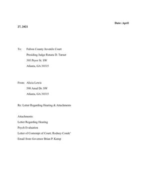 Letter To Judge Renata Turner In Reference To Rodney Conde's Contempt Of Court & Attachments