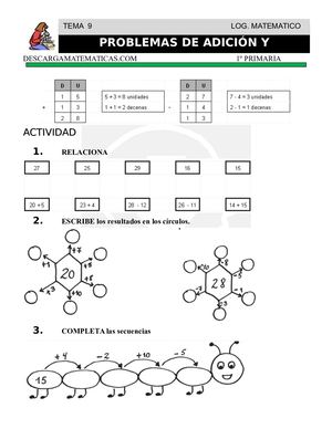 09 Problemas De Adición Y Sustracción Primero De Primaria