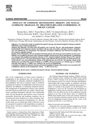 EFFICACY OF COMPLETE DECONGESTIVE THERAPY AND MANUAL LYMPHATIC DRAINAGE ON TREATMENT-RELATED LYMPHEDEMA IN BREAST CANCER