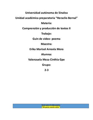 Guion Para El Video Poema Cgvm