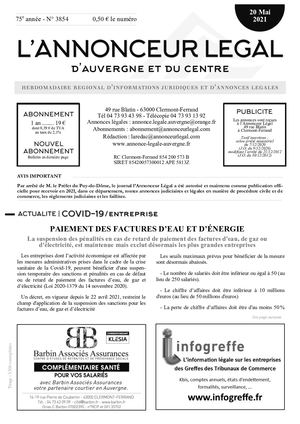 Annonceur Légal Journal 3854 Du 20 Mai 2021