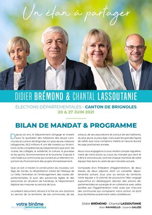 Bilan Programme - Bremond-Lassoutanie - Elections Départementales 2021
